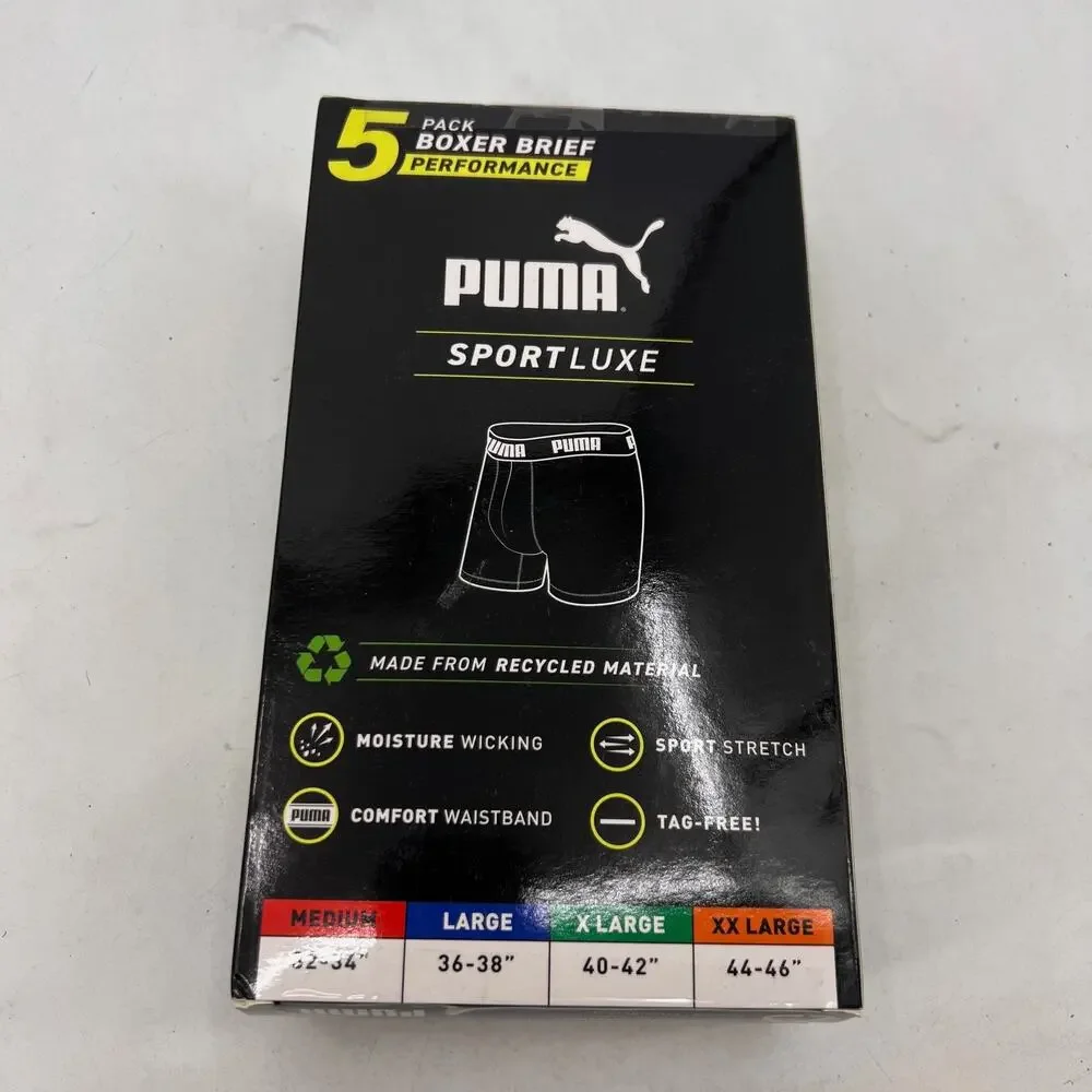 Puma Boxers Briefs Mens M Medium 5 Pack Performance Sport Luxe Moisture Wicking